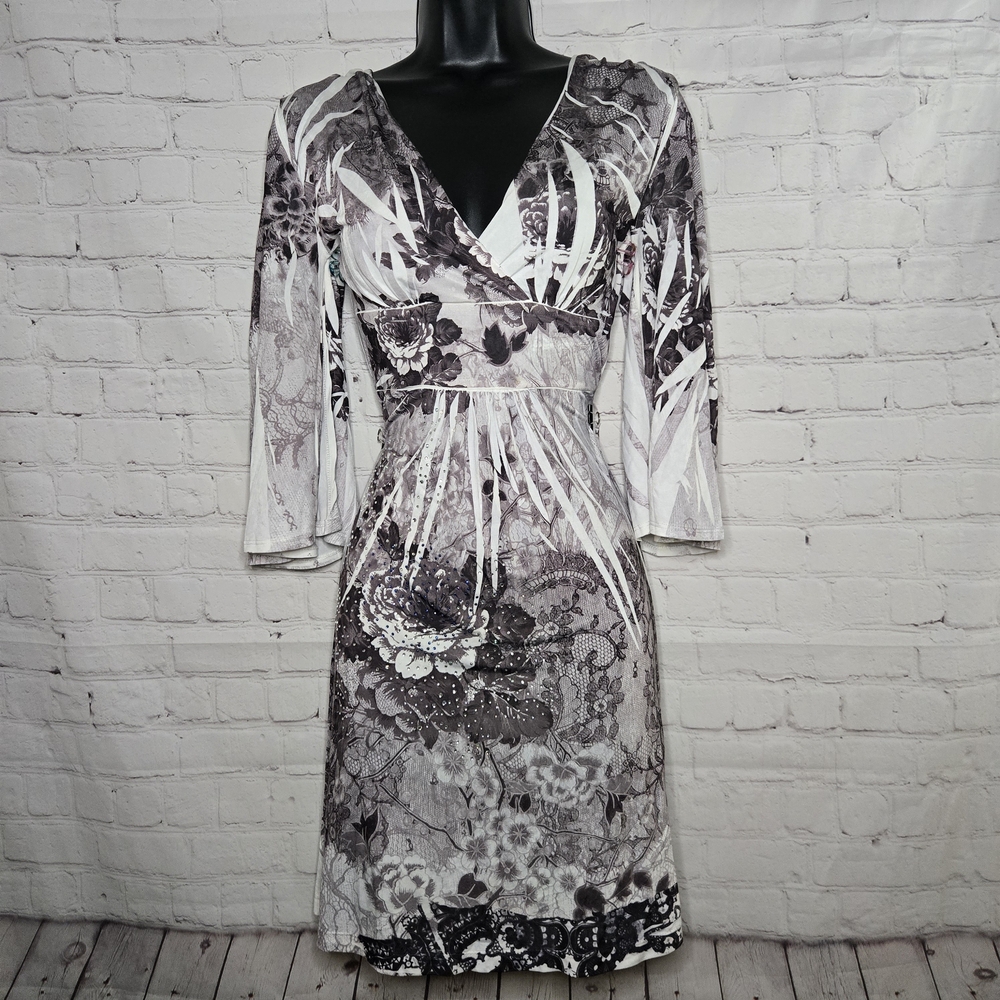 Y2k V Neck Empire Waist Butterfly Split Slevve Metalic Silver Black Fairy Dress